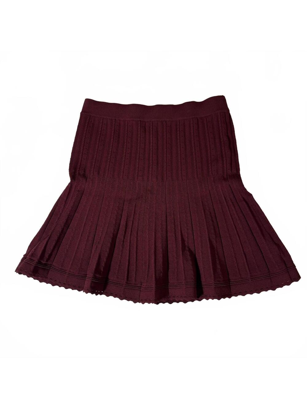 House of Harlow 1960 Knit Ruffled Hem Burgundy Mini Skirt Fall Winter Cozy Sz M
